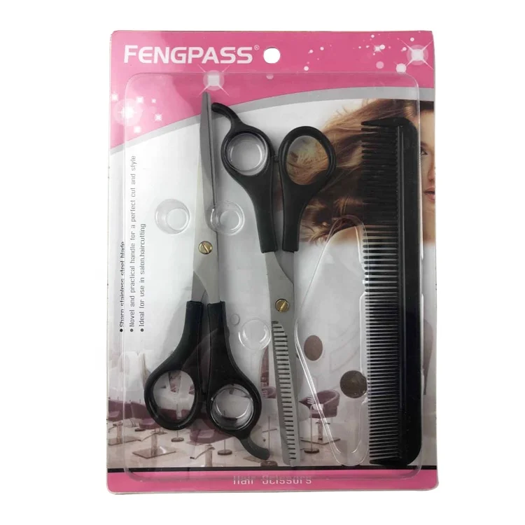 S3-1003AB  3Pcs Stainless Steel Hair Cutting Scissors Comb Kit Professional Barber Shear Thinning Set