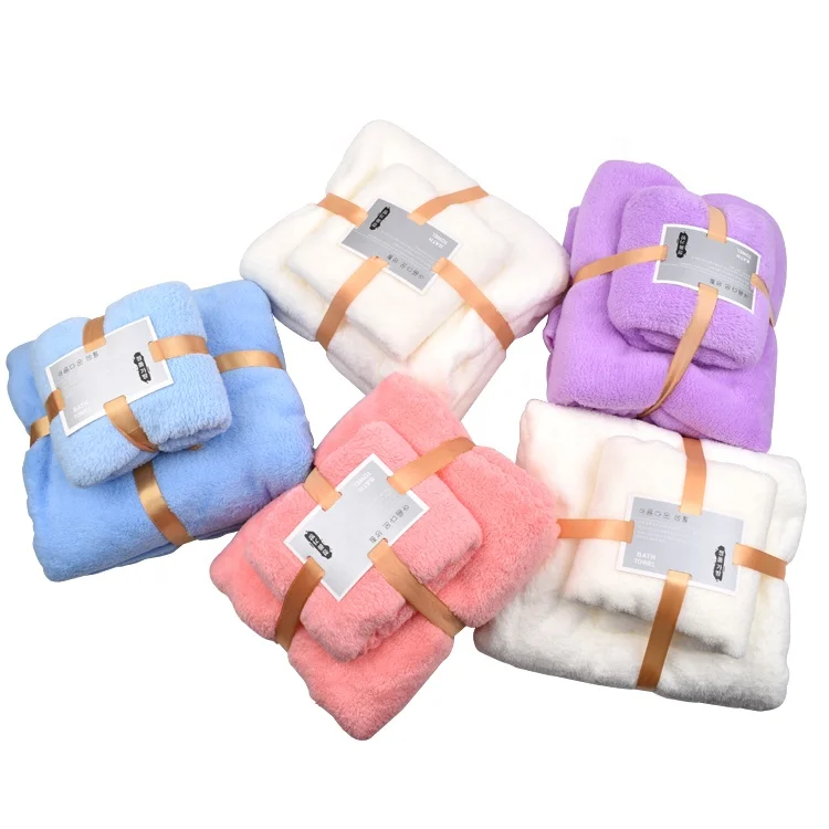Custom large size coral fleece set microfiber towels wrap drying bathroom bath towel set