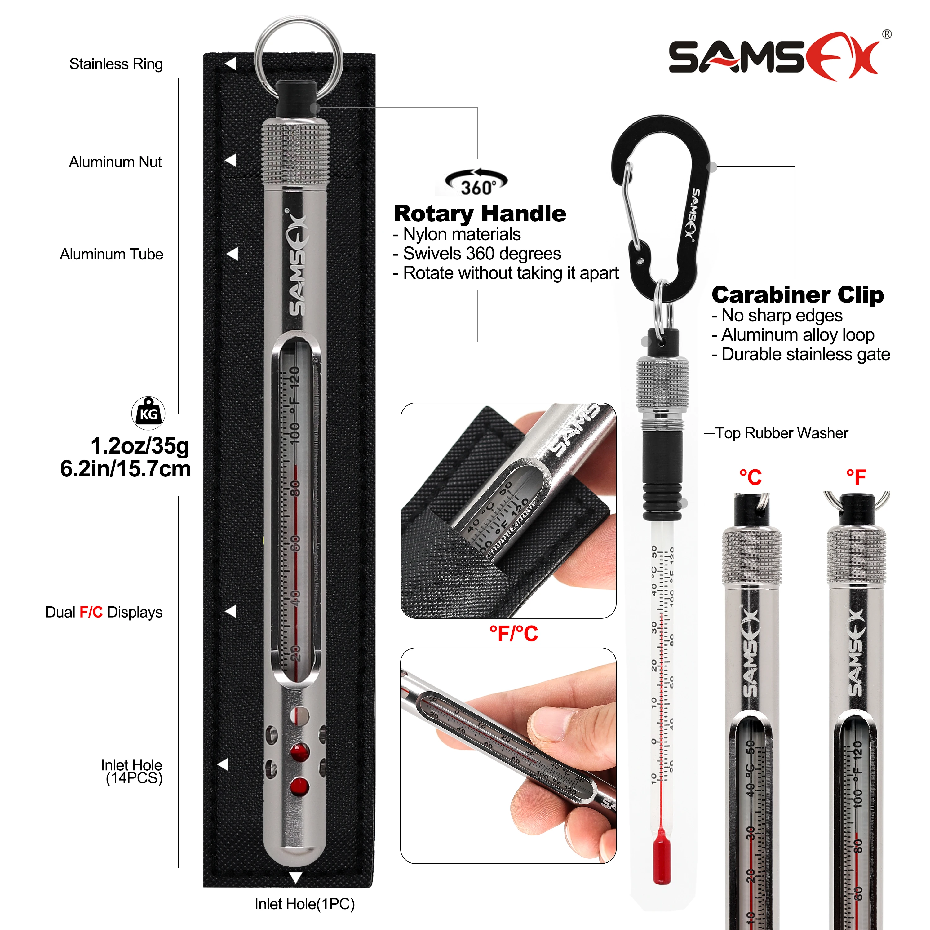 
SAMSFX 20-120 Fahrenheit/Celsius Fly Fishing Thermometer Assortment Fly Fishing Tools and Accessories 