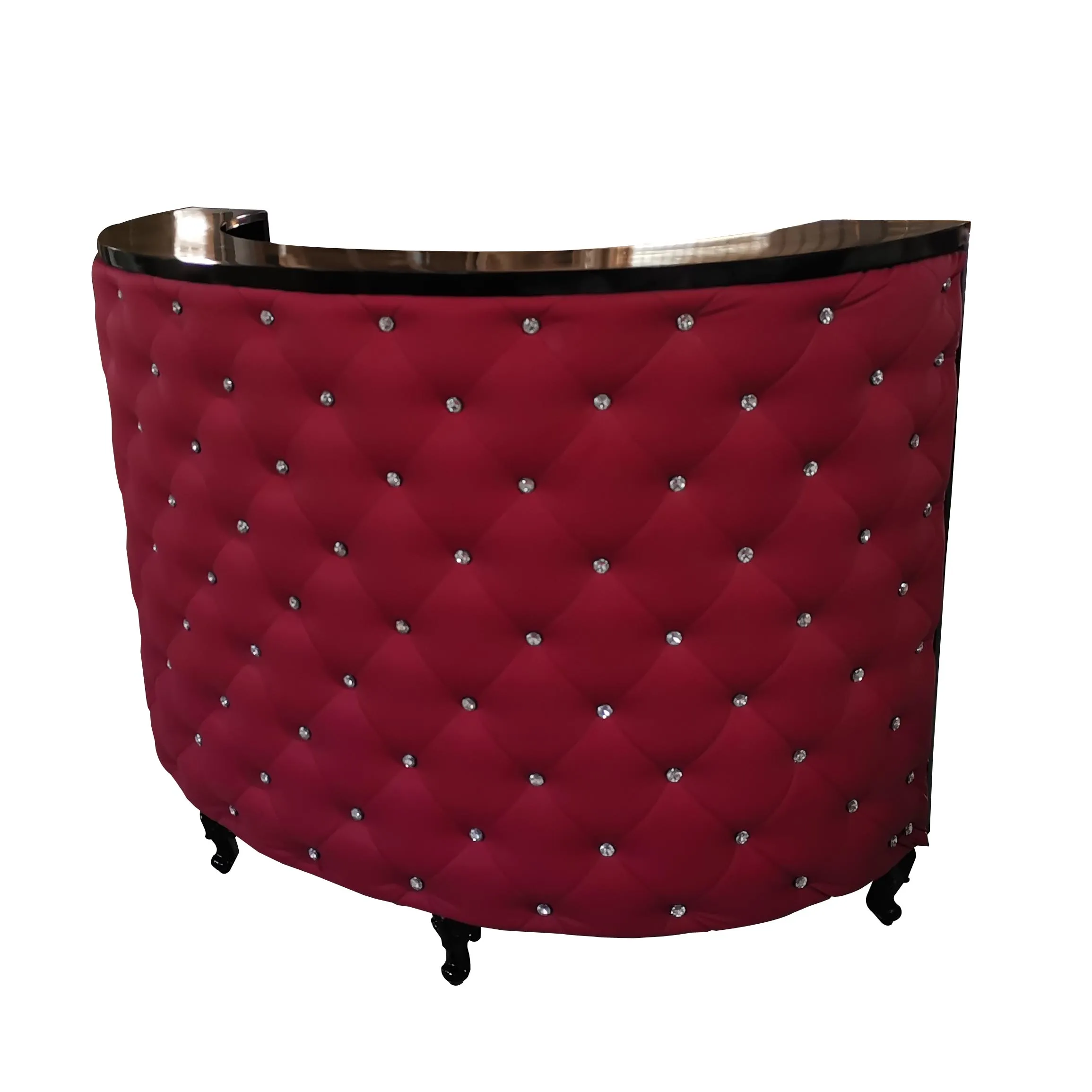RD02 hot sale curved reception desk red velvet tufted for nail salon