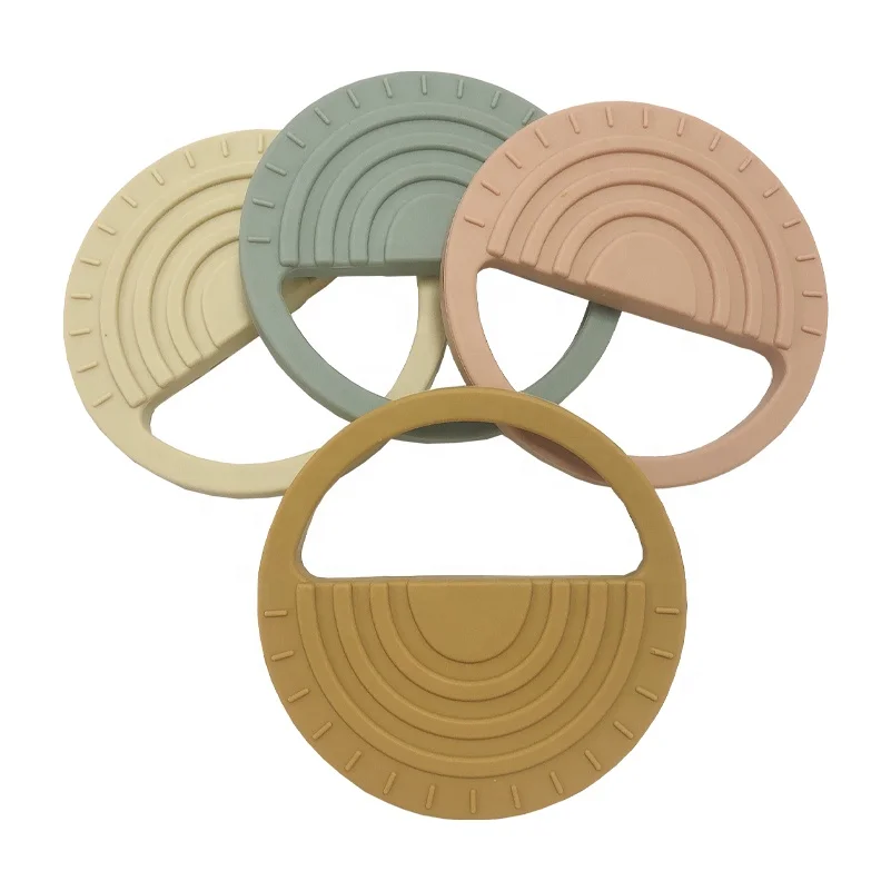 BPA FREE Silicone Baby Teething Toys Silicone Chewable Ring Rainbow Round Toys for Toddler Infants Soft Silicone Soothes Babies