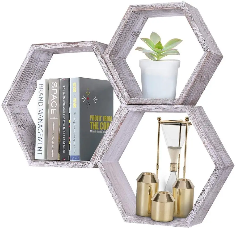 Rustic  Hexagonal Farmhouse Shelves floating wood shelves for Bedroom