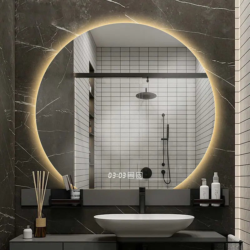 Bathroom Irregular Semicircle Wall Led Half Round Smart Mirror Dimming Defog Led Backlit Mirror With Light