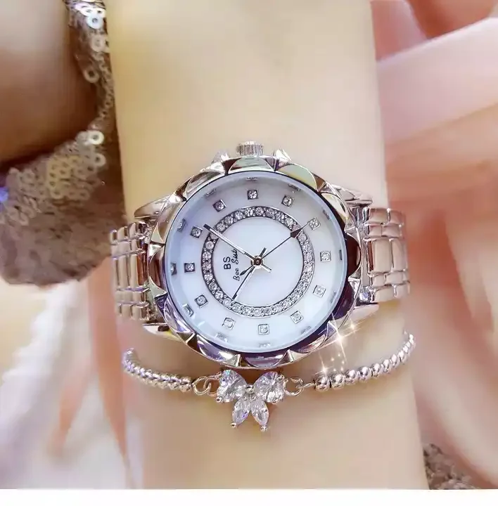 Bee Sister FA 1506 Diamond Women Top Brand Watch Dress Business Elegant Ladies Watches Clock  Gold Quartz Steel Wrist Watches