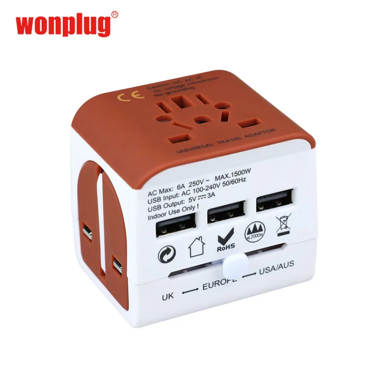 All in One Power Adapter Plug Multi Adaptor Universal Travel kit with 3USB Travel EU/UK/USA/AUS Standard universal Plug 5V 3A