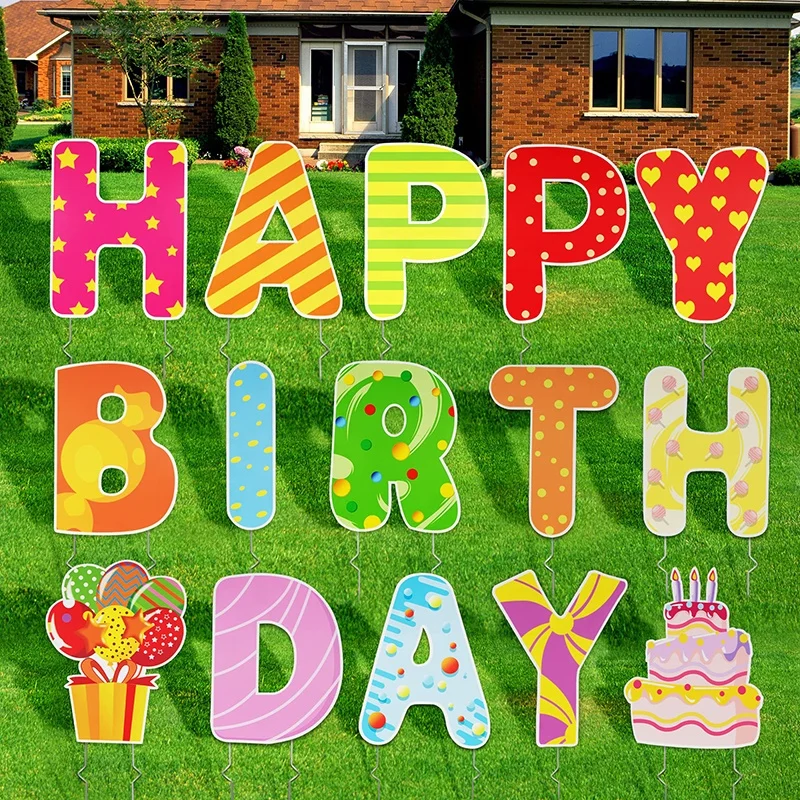custom plastic corrugated board outdoor birthday letter yard corflute PP advertising sign card happy birthday coropast yard sign