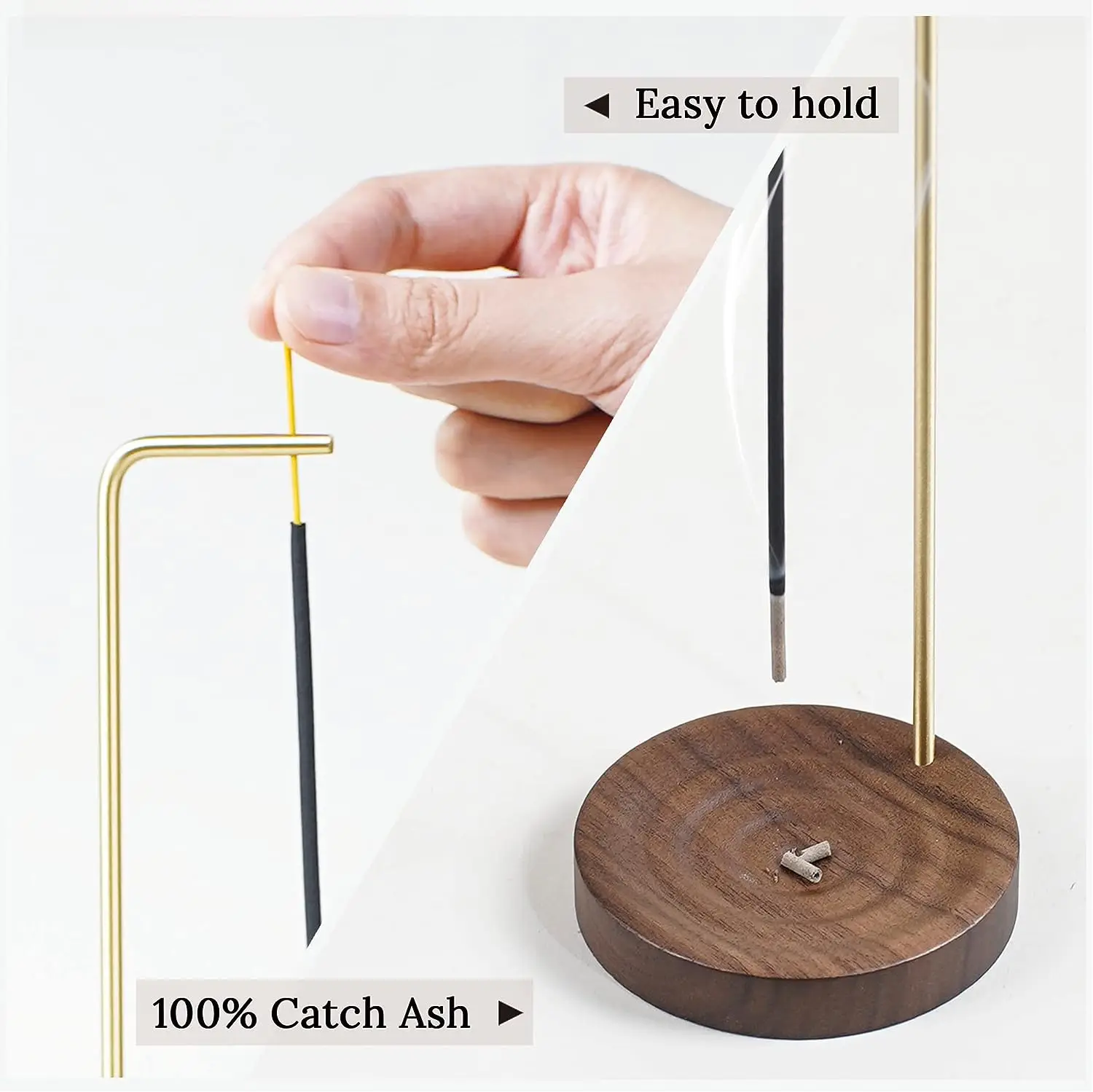 Wooden Incense Holder Multi-purpose Design Women Incense Burner Ash Catcher Incense Stick Holder with Brass Minimalist Wood