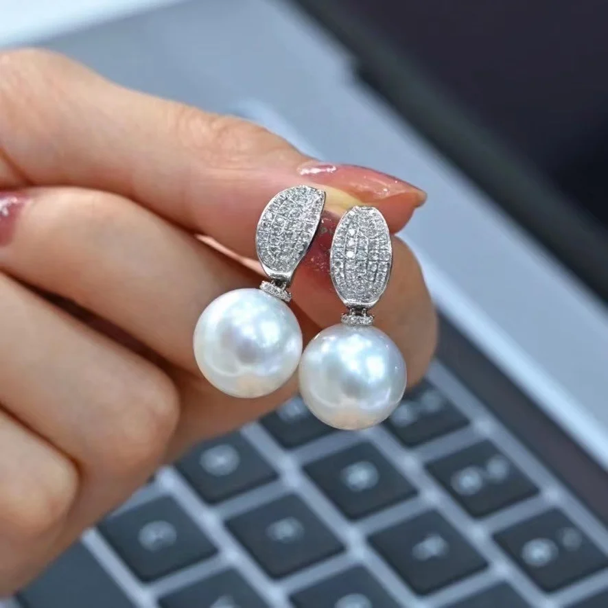 914E 10-11mm Real Natural Freshwater pearl earring 925 sterling silver with Gold Plated ear stud for women