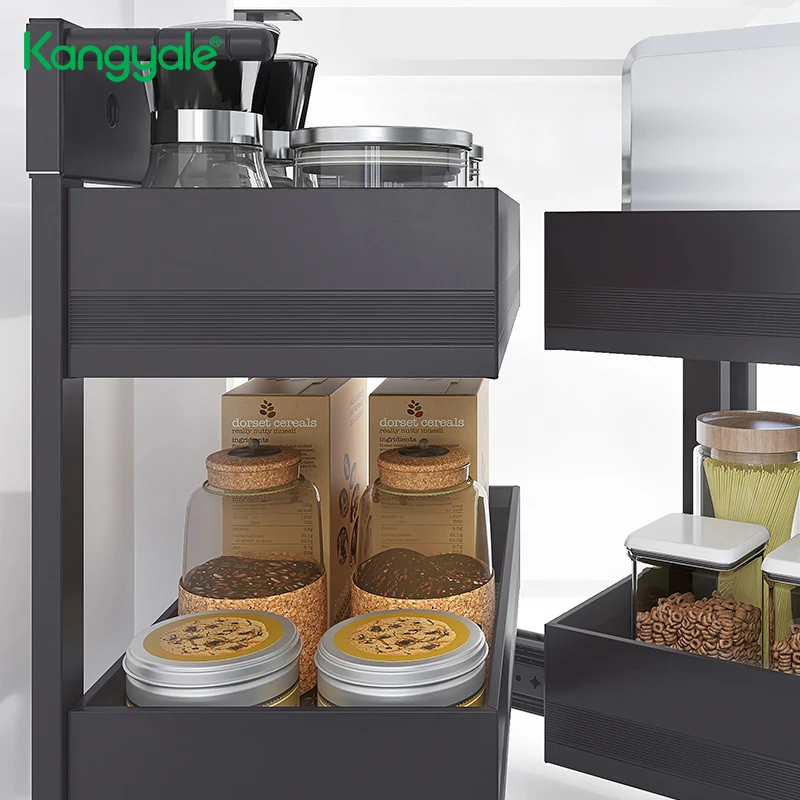 KYL MLK0205 Hot Sale Multifunctional Kitchen Corner Metal Storage Basket Bottom Pull Out Full Open Magic Corner Cabinet Basket