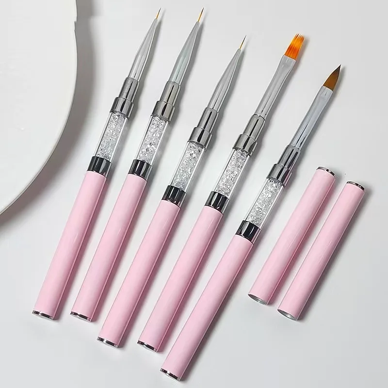 Professional Single Manicure Liner Brush Pink Double Side Nail Brush Metal Handle Nylon Hair Drawing Pen Light Therapy Pen