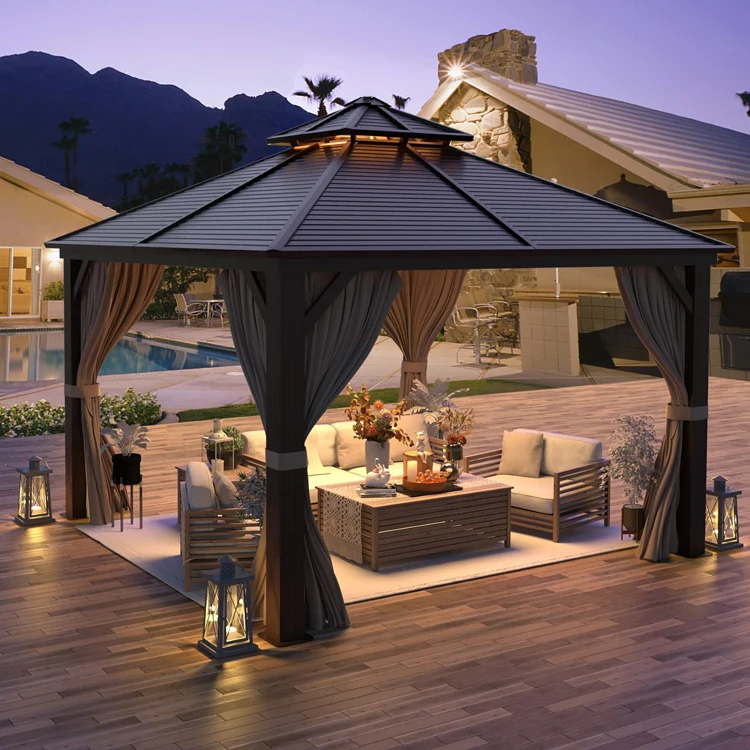 HOMFUL Double Roof Luxury Outdoor Gazebo Tent Pergola Aluminum Gazebo Canopy for Patio Garden Party