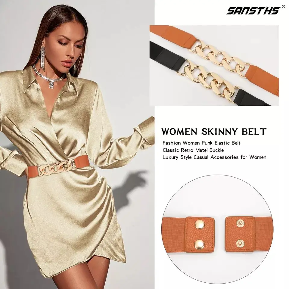 2022 New Fashion Metal Chain Corset Vintage Costume Solid Color Elastic Wide Stretch Belt For Women Ladies