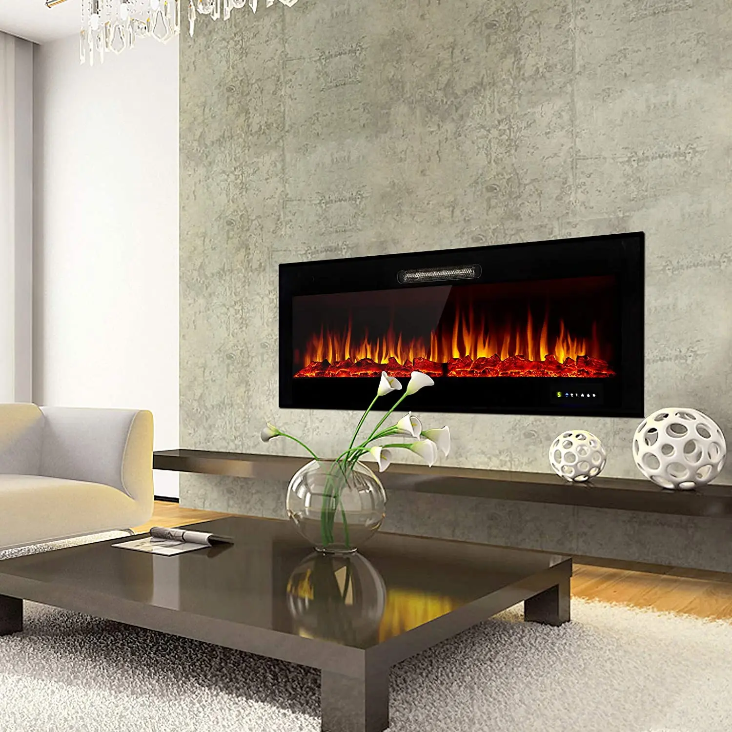 5 Flame Brightness Electric Fire Place Heater Decorative Artificial Flame Fake Fire Linear Fireplace