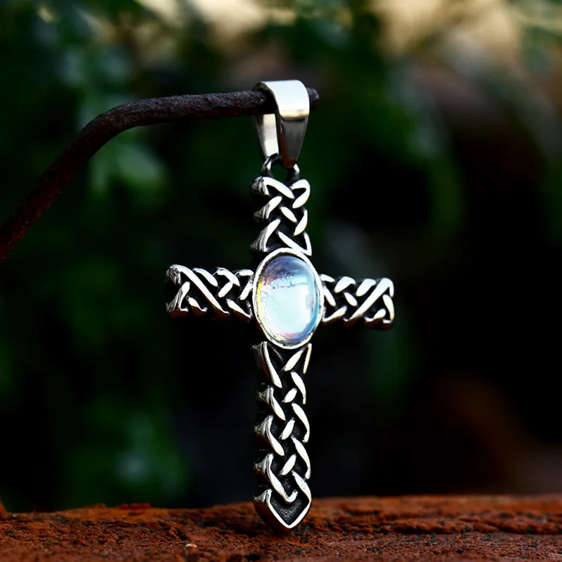 DZDZ120P Stainless Steel Viking Valknut Celtic Odin Vegvisir Cross Pendant Blue Zircon Pendant For Women Men Fashion Jewelry