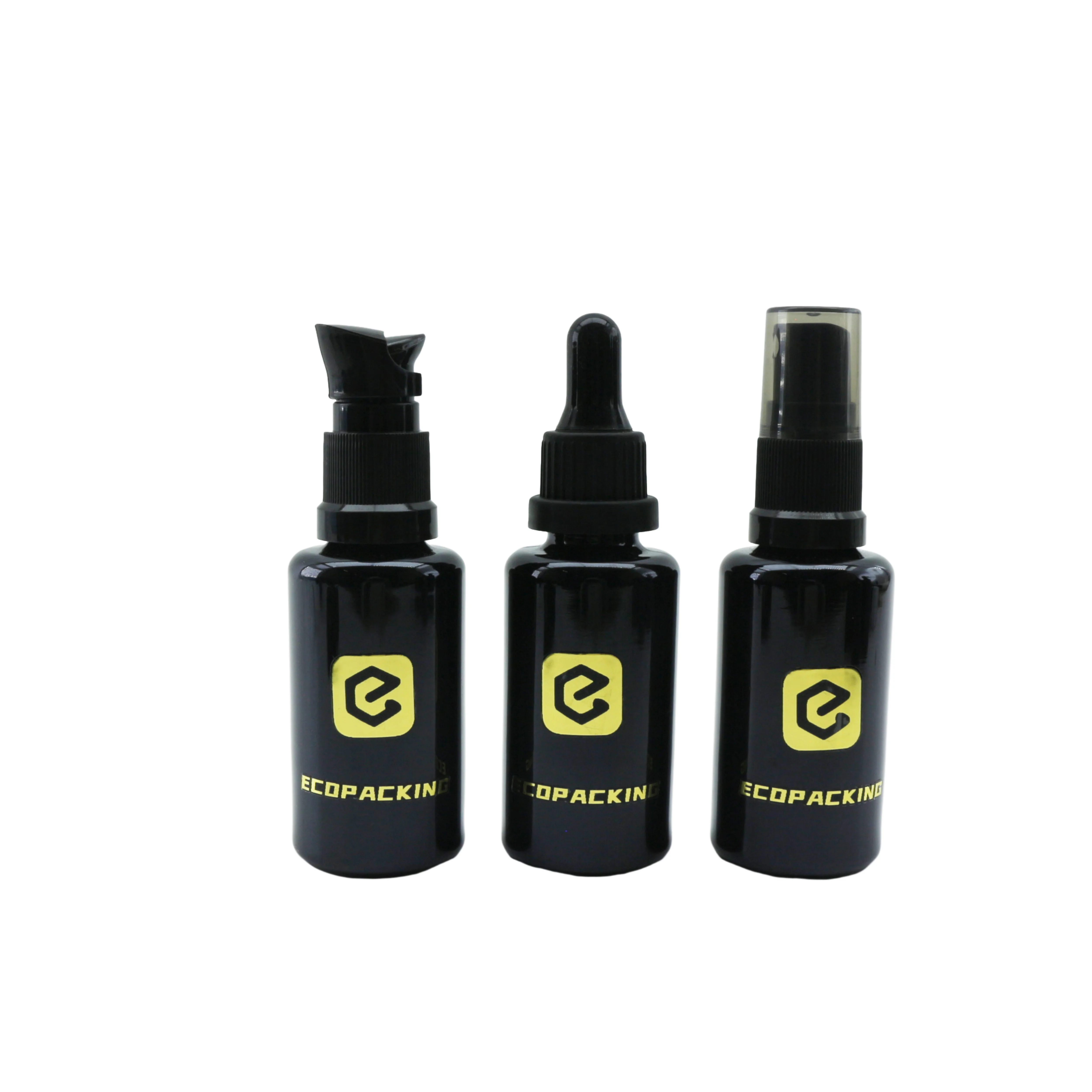 Cosmetic 5ml 10ml 15ml 20ml 30ml 50ml 100ml 200ml uv black glass dropper essential oil bottles glass spray pump bottle