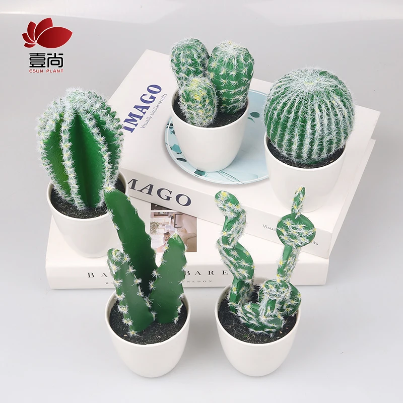 ES1324 Artificial Mini PU Cactus Plants in Pots Potted for Desk Shelf Home Office Bathroom Kitchen Decor