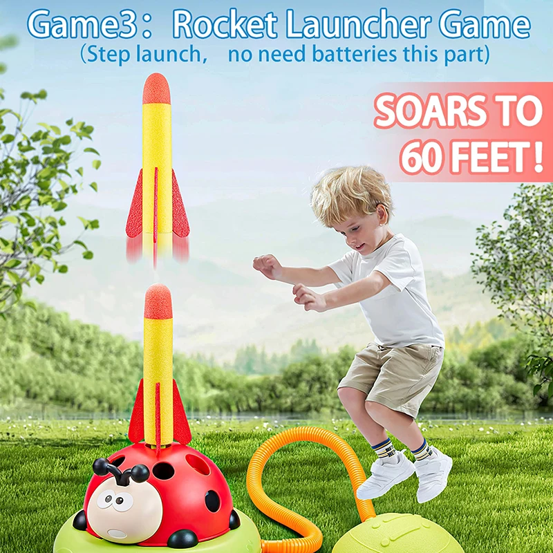3 In 1 Outdoor Indoor Exercises Outdoor Toys Jumping Game Ring Toss Rocky Launcher Kids Sport Game Set