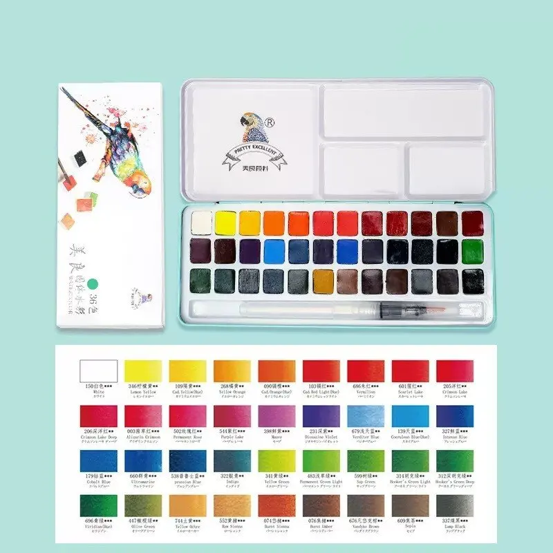 24 color solid watercolor pigment set for beginners, easy to use and easy to color