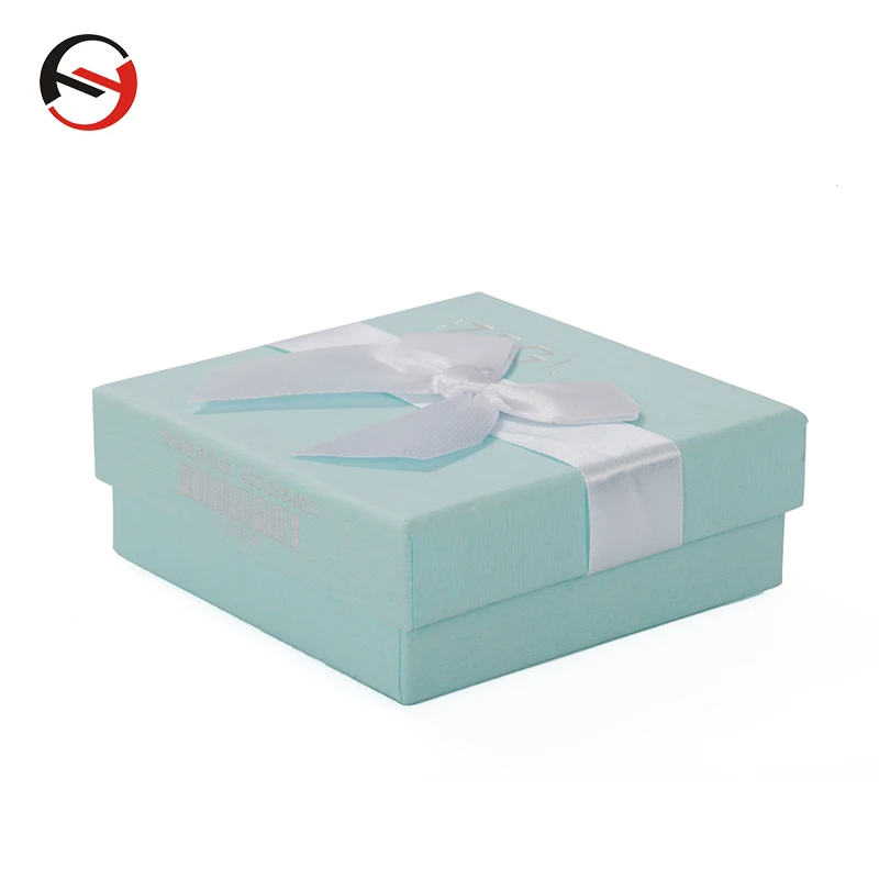 Custom logo sky blue small gift braclet box jewerly jewelry neclace ring box packaging with ribbon