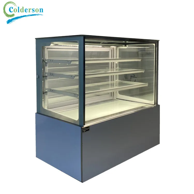 Customized cafe Refrigerator Four-layer right angle Showcase For Cake marble Display store dessert fridge glass door bakery