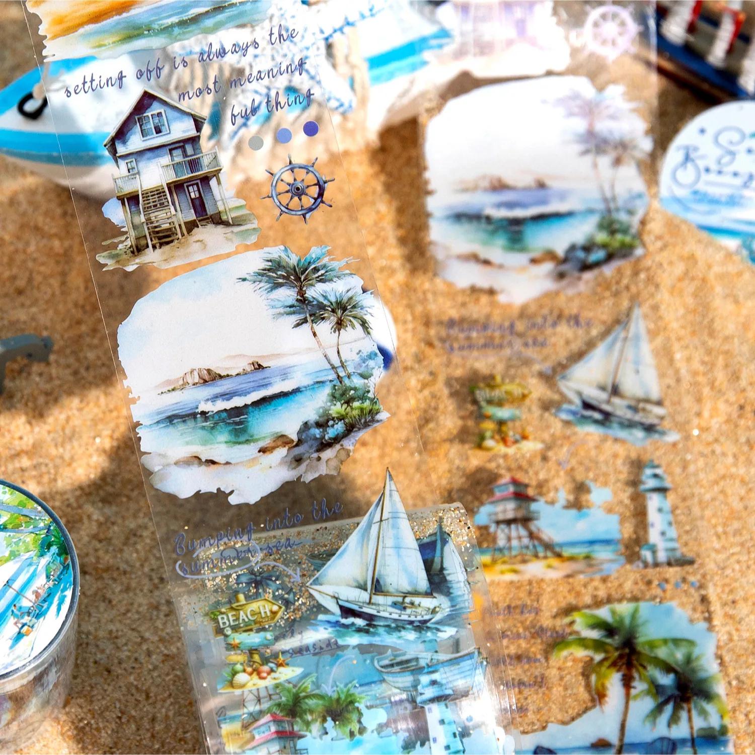 1 roll/piece Tape Sea Breeze Series Seaside Scenery Handbook DIY Material Recycling Sticker