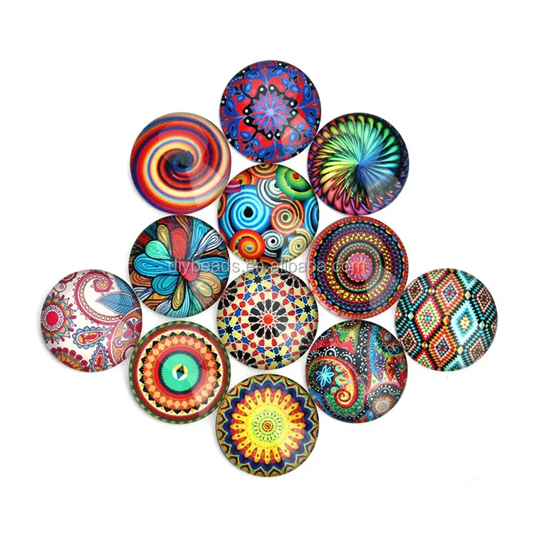 Wholesale round glass cabochon with kaleidoscope pattern pictures