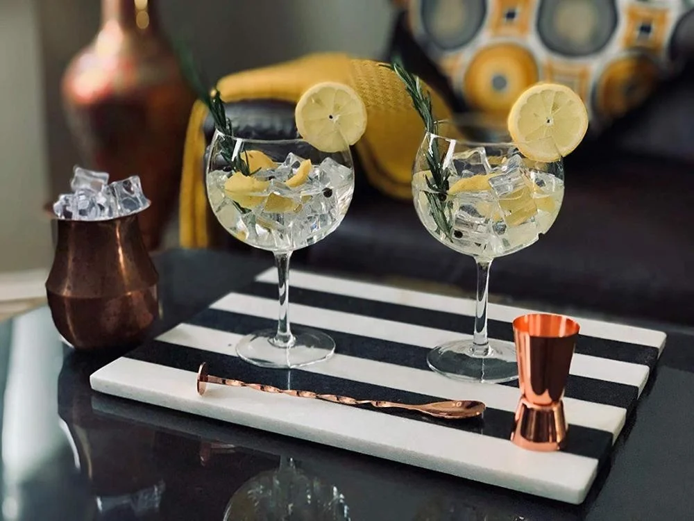 
G&T Glasses Copa Glasses Gin Glasses with Rose Gold Cocktail Spoon and Double-Sided Jigger 