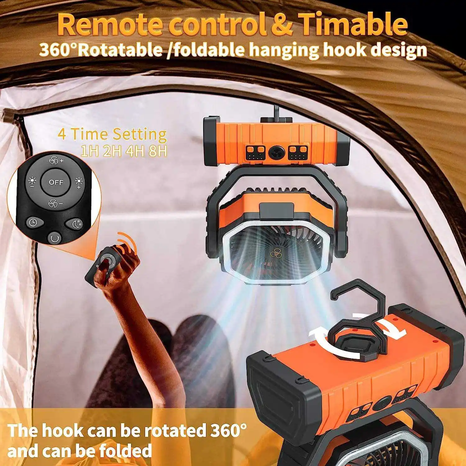 20000mAh 10000mAh camping fan with led lamp battery operated table outdoor usb small fan mini rechargeable portable fan