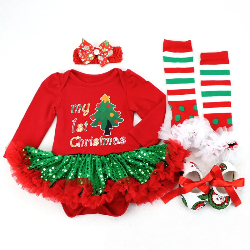 My 1st Christmas Costume Baby Rompers Tutu Dress Infant Newborn Jumpsuit Baby Costumes 0 to 18 Months Headband+Dress+Socks+Shoes