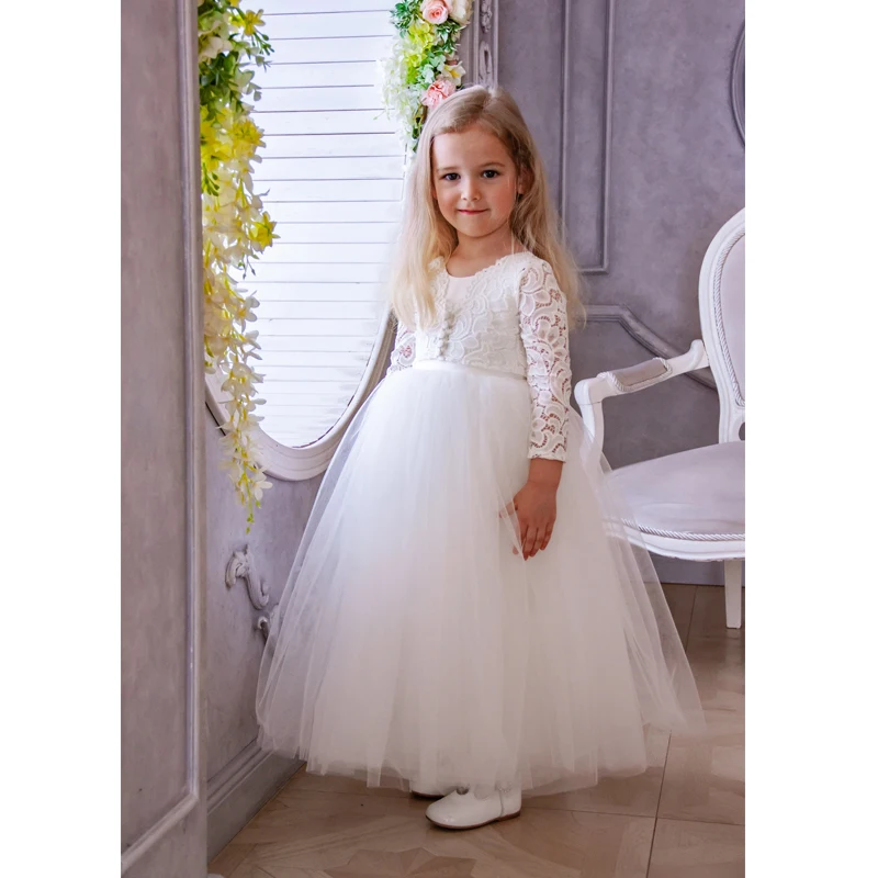 Simple tulle wedding short sleeve ball gown flower girls dress with lace cape