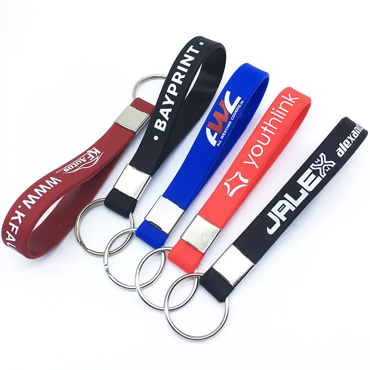 Cheap Custom logo designer wristlet rubber Silicone bracelet key ring holder silicon wristband keychain for opp packaging