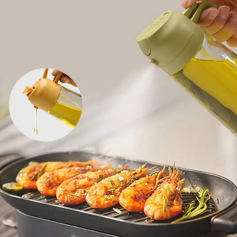 2 in 1 Spray and Pour Olive Oil Dispenser Glass Kitchen Oil Dispenser 16oz Oil Dispenser Bottle for Kitchen - 2 in 1 Oli