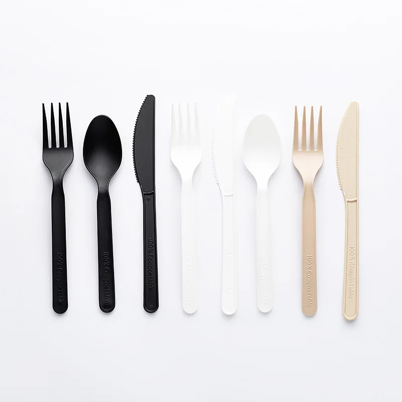 EcoNewLeaf PLA Cutlery Alrline Couteau fourchette et cuillere jetables Compostable CPLA Fork Knife Spoon Cornstarch Utensils