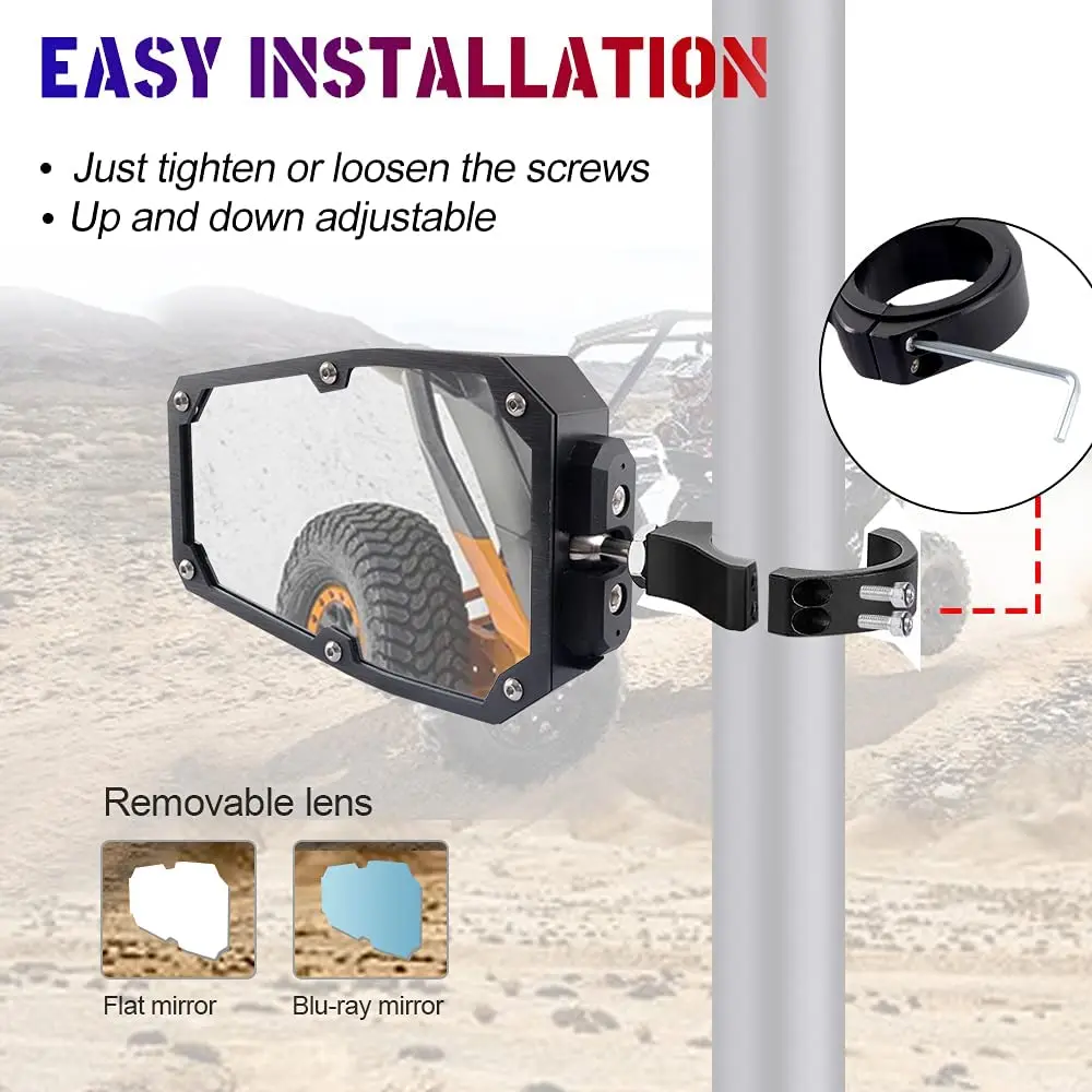 UTV ATV Rear View RearView Mirrors with LED Spots Light fit 1.75 to 2 Inch Roll Bar Cage for Polaris RZR Can Am Maverick X3