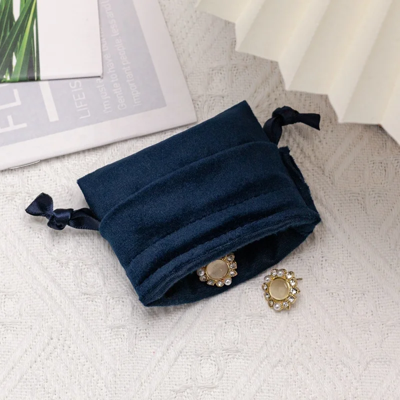 Recyclable Custom Logo Size Double Layer Gold Satin Inner Plush Outer Pouch For Gift Packaging