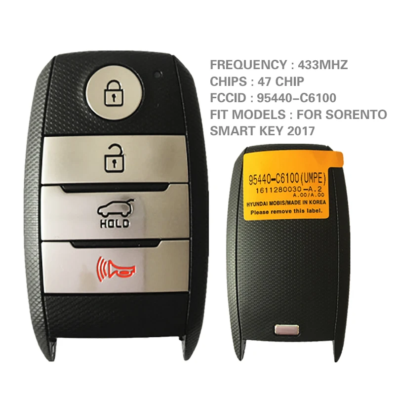 CN051047 Aftermarket 4 Button K-IA Sorento Genuine Smart Key Remote 2017 With Frequency 433MHz FCC ID 95440-C6100 47 Chip