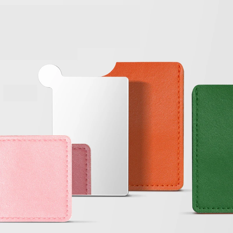 Unbreakable Stainless Steel Makeup Mirrors Travel Purse Handbag Compact Pocket Small Mirror with Leather Case