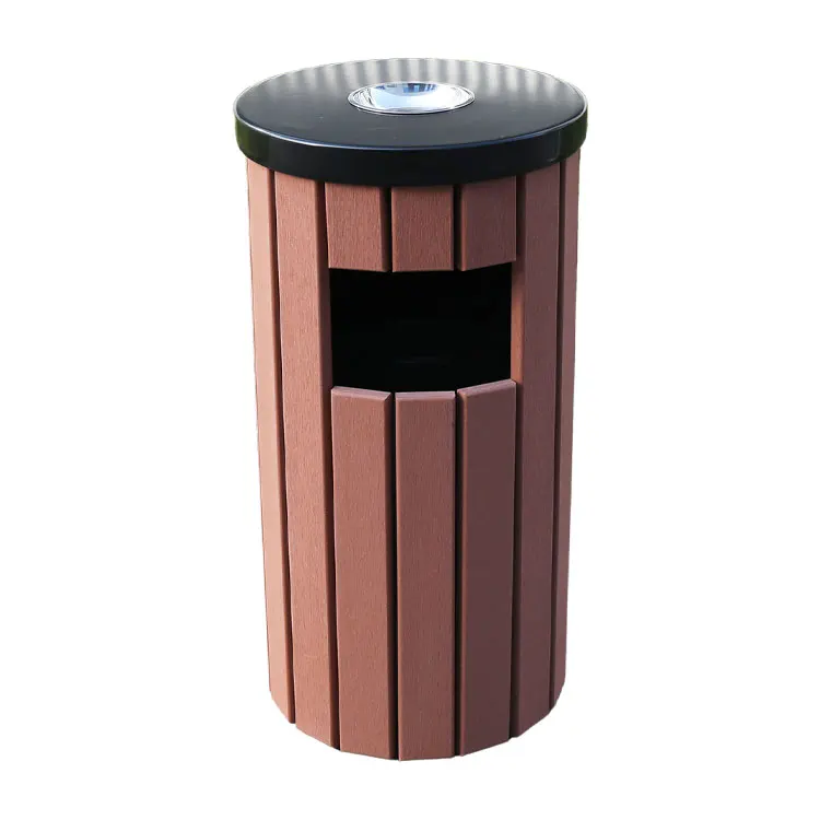 outside garden park wood trash container garbage can outdoor patio recycling dustbin mall public commercial waste rubbish bin