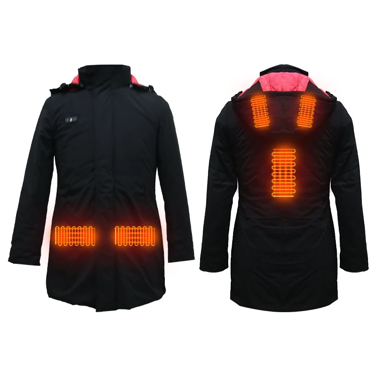 China factory manufacturer custom high quality 6 Heating zones long style battery heated woman ski jacket clothes