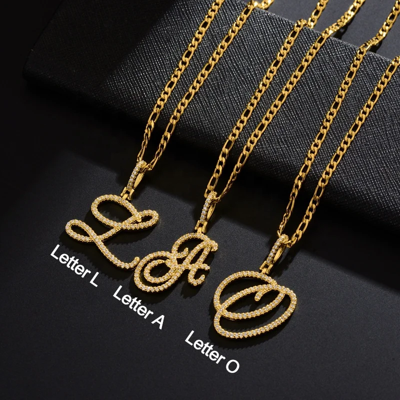 No Fade Amazon Large Gothic Stainless Steel CZ Zircon 26 English Alphabet Letter Pendant Necklace