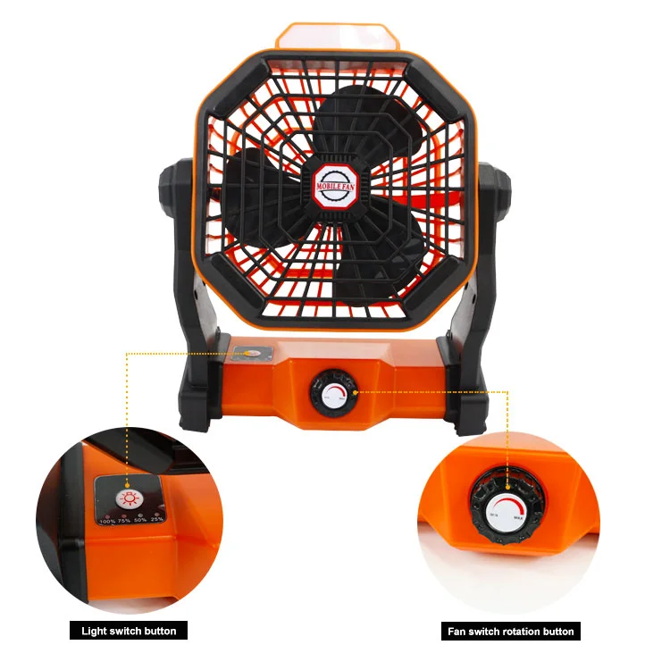 SRL X20 Portable Mini Fan Rechargeable 5200mAh Operated 3 Level 5V 2A Brightness LED Tent Fan Suitable for Outdoor Camping