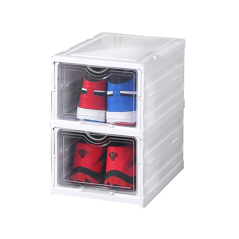Front open transparent stackable shoe box storage shoe container storage box sneaker magnetic box for shoes