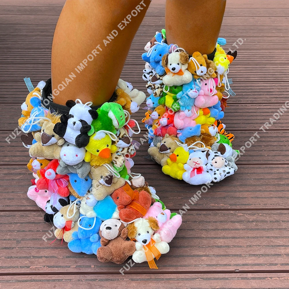 Adult Kid Plush Teddy Bear Snow Boot Mommy and Me Stuffed animal Botas De Mujer Fur Shoes Ankle Boots Bootie For Lady Women