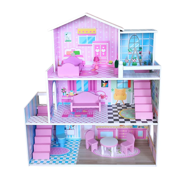 WEIFU New Real Wood kids birthday gift cheap furniture toy miniature dollhouse for Little Girls 5 Year Olds