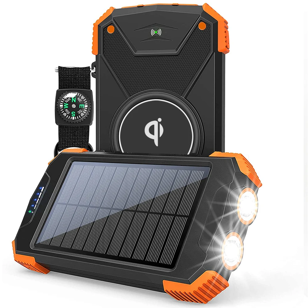 IPX5 Waterproof Qi wireless solar power bank 20000mah 5V 2.1A Dual usb 10000mah portable solar charger With Led Torch Light