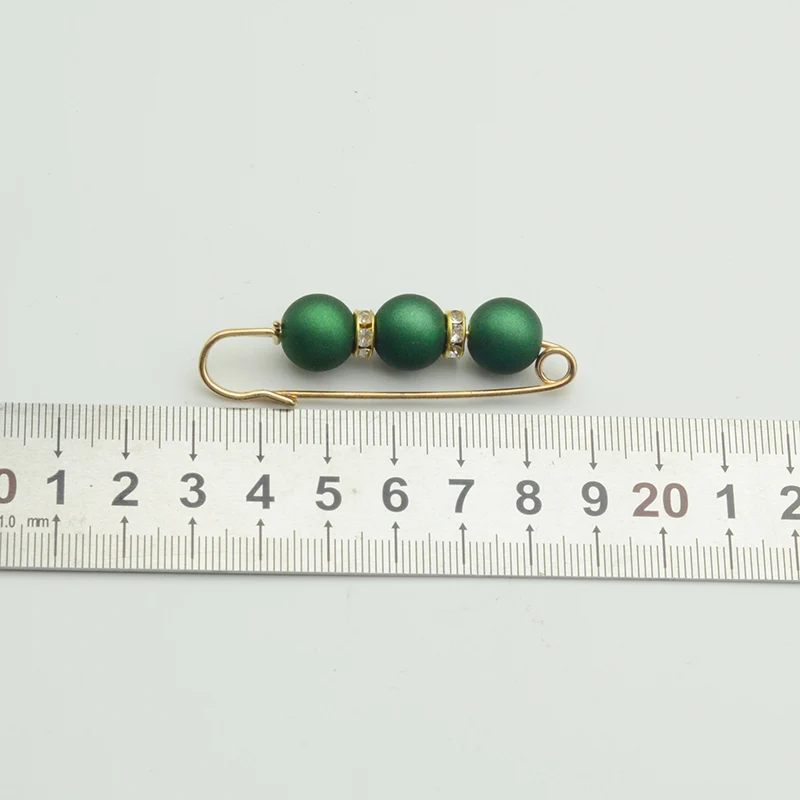 6cm 2.25 inch Golden Simply Brooch With Three Matte Beads Jewelry Kilt Safety Pins