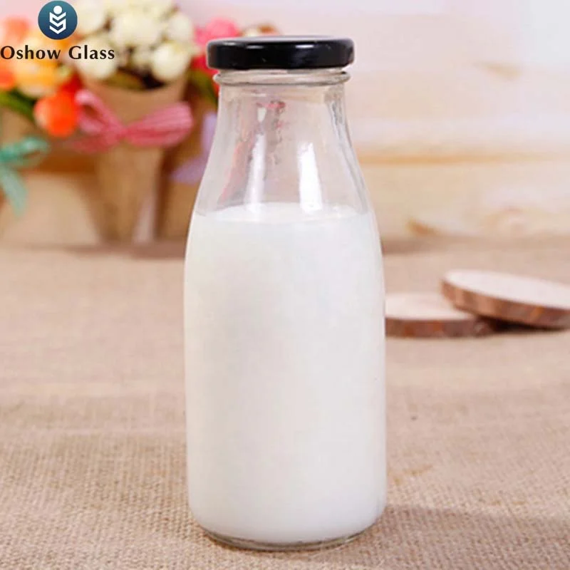 200ml 250ml 500ml 1000ml High-Quality Milk Bottle with Metal Lid Empty Milk Glass Bottle With PET Lid or Metal Lid