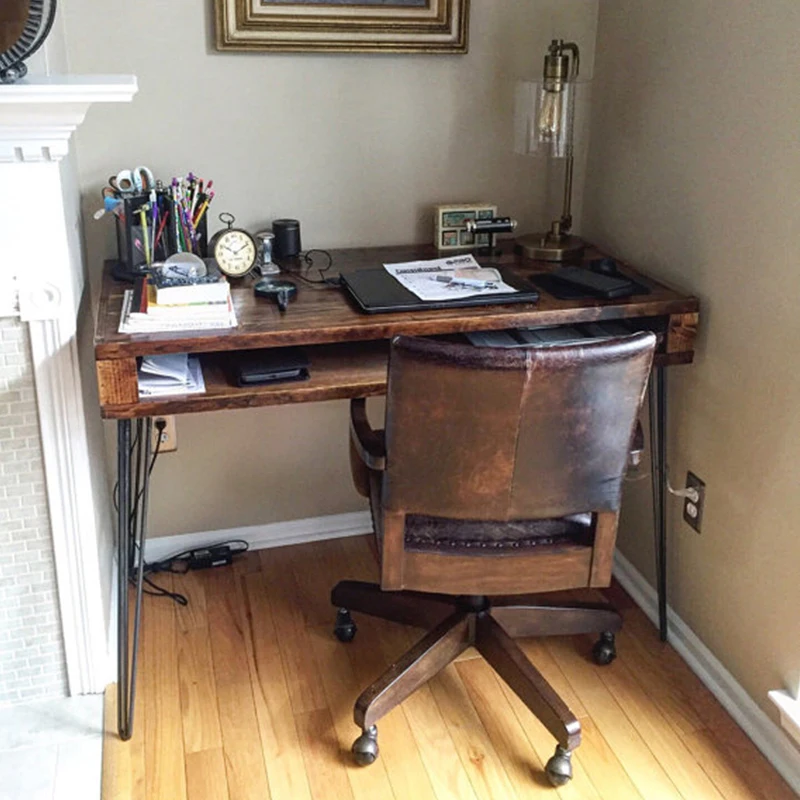 Nordic Office Simple Work Computer Desk American Double-layer Writing Desk Personality Retro Wrought Iron Learning Desk