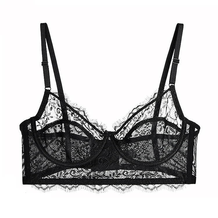 Young Girls Sexy Transparent Eyelash Lace Bralette Bra & Brief Sets Lingerie Bra