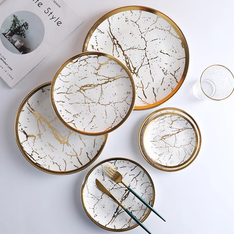 Набор мраморных обеденных столов, набор мраморных тарелок, Мраморная каменная тарелка